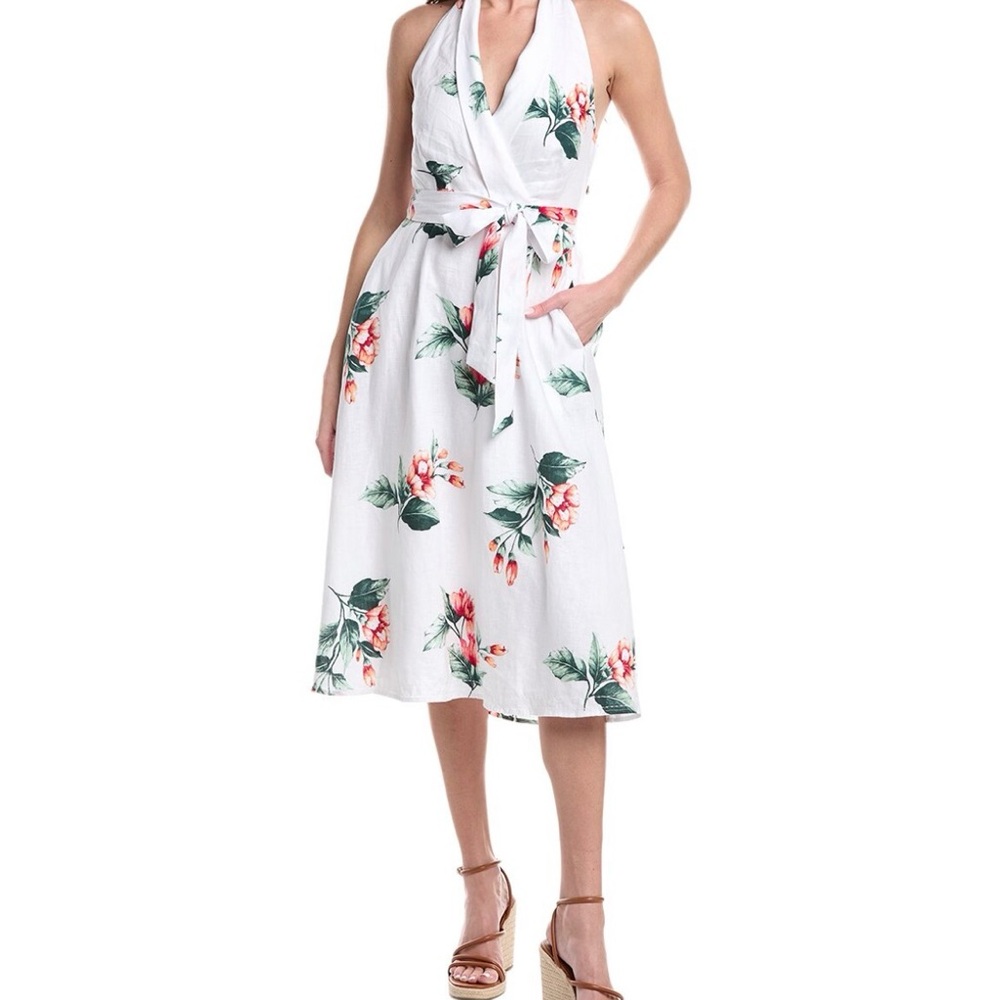 Tommy Bahama White Floral Halter Midi Dress with Tie